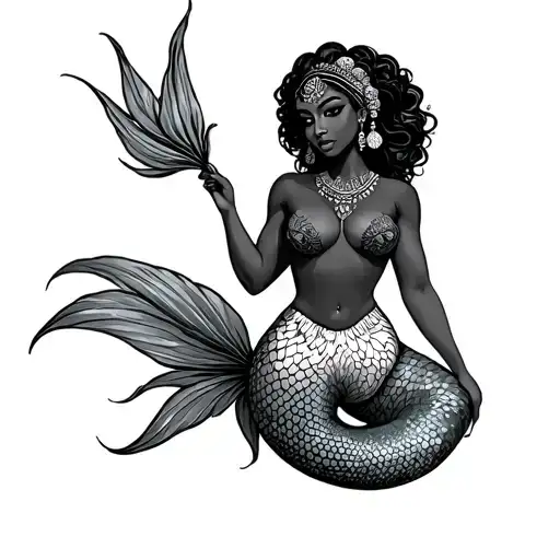 mermaid pinup African goddess tattoo design idea