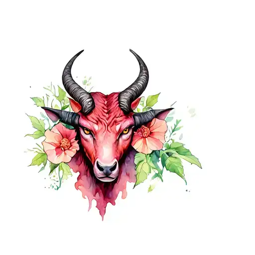 devil with hollyhocks on the horns tattoo design idea