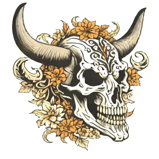 long horn skull tattoo design idea
