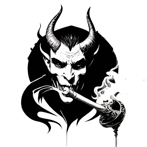 Devil smoking tattoo design idea