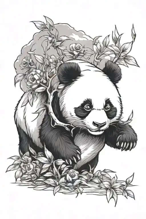 Baby panda hunting tattoo design idea