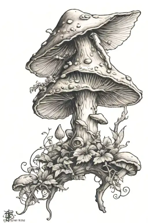 faerie and mushroom tattoo design idea