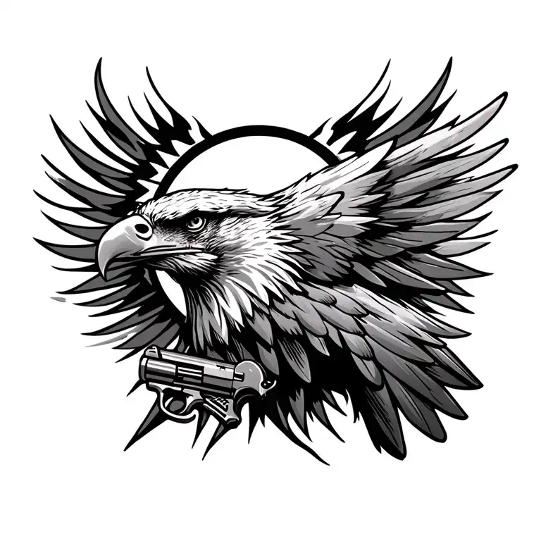 eagle, sun, guns, construction worker tattoo design idea