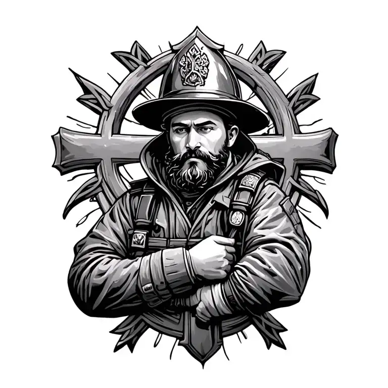 Firefighter Man from Germany 1900 Celtic cross tattoo design idea