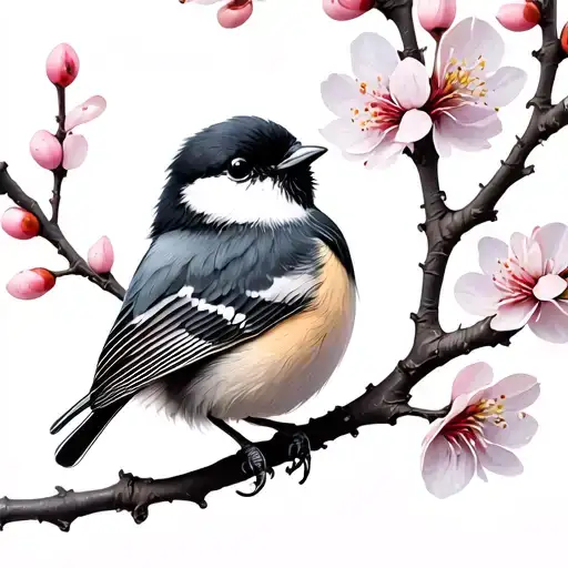 chickadee perched on a cherry blossom tree tattoo design idea