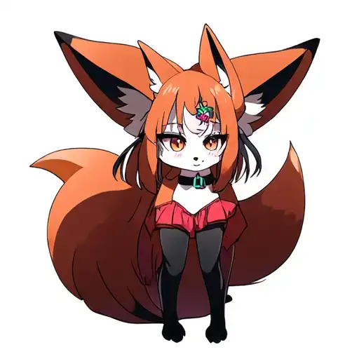 anime girl Fox in full height with tattoo design idea