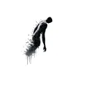 Geometrical humanoid elevating horizontally with the bottom, half of his body breaking off and disintegrating tattoo design idea