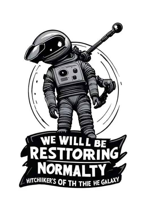 "We will be restoring normality" I want to get a tattoo that's directly related to the Hitchhiker's guide of the galaxy.  tattoo design idea