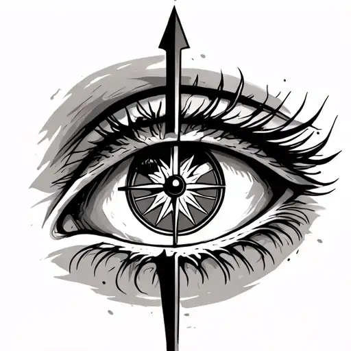 tattoo of an eye with a compass inside and an arrow pointing up tattoo design idea