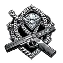 gun and garder belt with diamond necklace intertwined within tattoo design idea