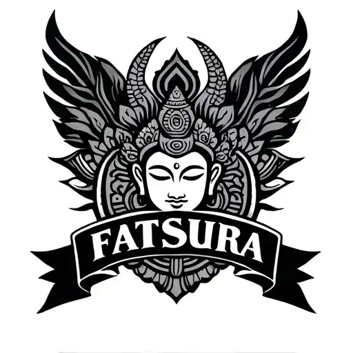 create a unique tattoo with the name "FATSURA" with designs relating to Theravada Buddhism and/or the country Laos.  tattoo design idea