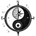 compass mixed with a yin yang and the SRD letters tattoo design idea