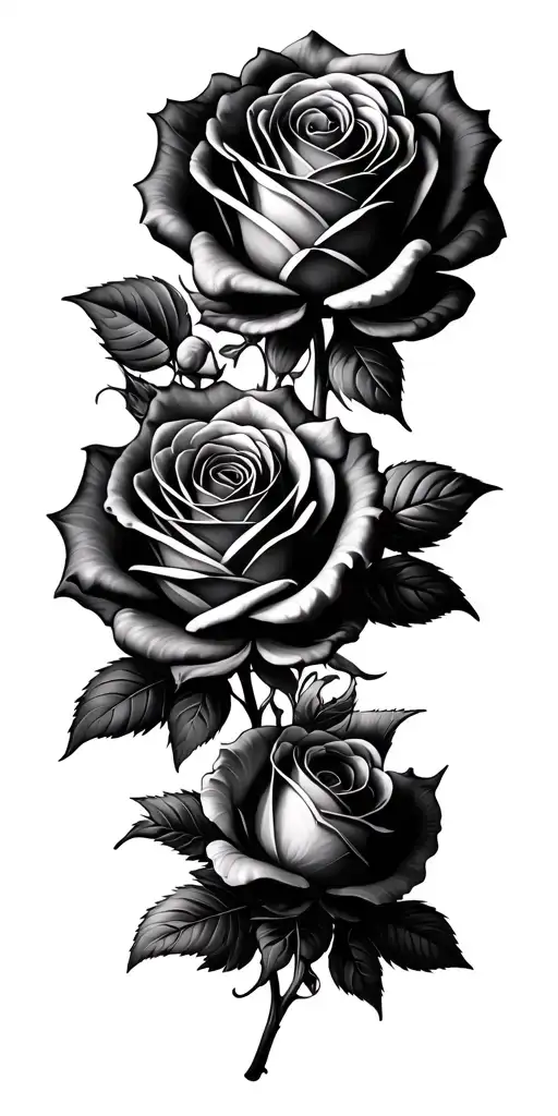 4 x large roses, 6 x small roses, filligree background tattoo design idea