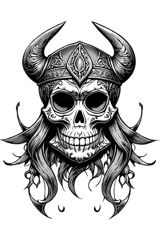 sugar skull viking warrior tattoo design idea