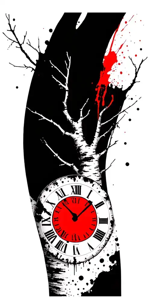 birch tree white branches and at least three clocks tattoo design idea
