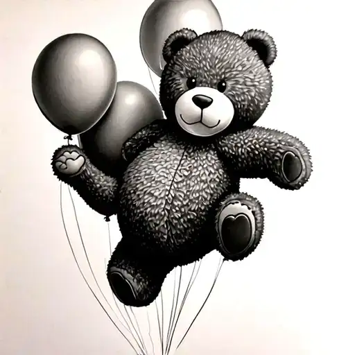 teddy bear balloon flying tattoo design idea