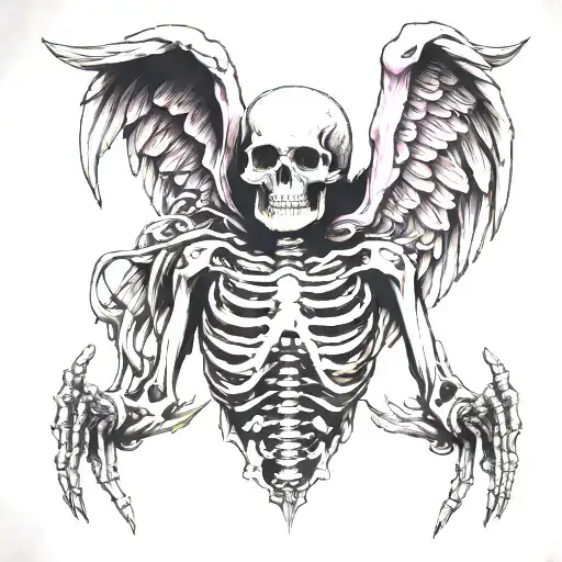 skeleton arch angel pink tattoo design idea