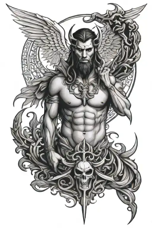 lucifer and protection symbol tattoo design idea