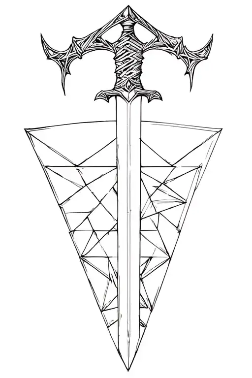 Sword with geometric triangles overlapping bottom of blade  tattoo design idea
