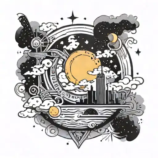 A cosmic scene with the Buenos Aires skyline in the background, symbolizing your love for both the city and the universe tattoo design idea