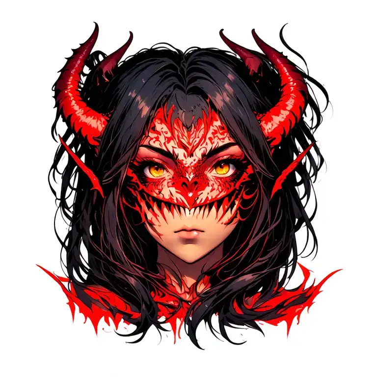 Girl demon face emerging tattoo design idea
