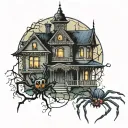 Halloween Spider and Haunted Mansion tattoo design idea