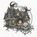 Halloween Spider and Haunted Mansion tattoo design idea