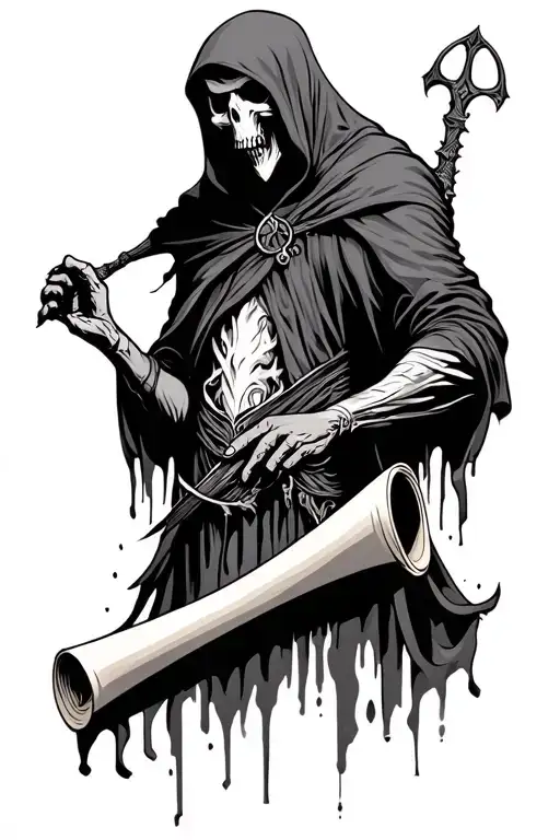 reaper handing scroll across tattoo design idea