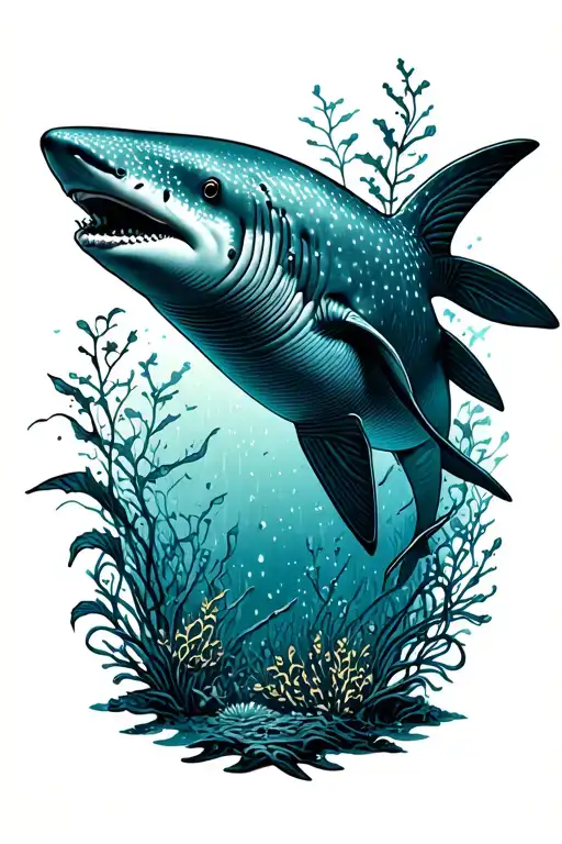 wobble gong shark in kelp forest  tattoo design idea
