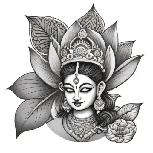 goddess laxmi sitting in lotus flower tattoo design idea