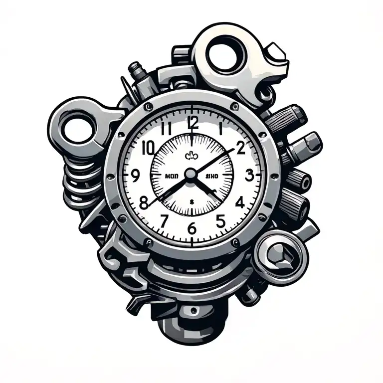 wrenches engine turbo parts clock tattoo design idea