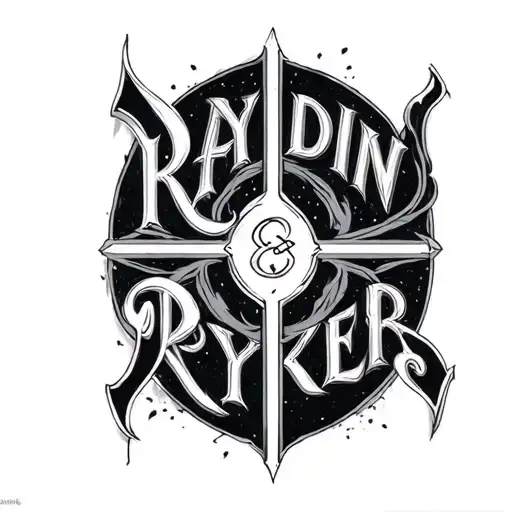 Using the Sleep Token Rune Alphabet spell out "Raydin and Ryker" tattoo design idea