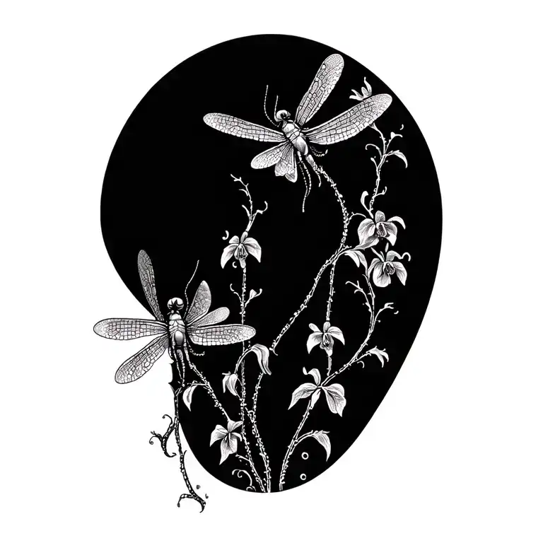 dragonflies orchids and vines tattoo design idea