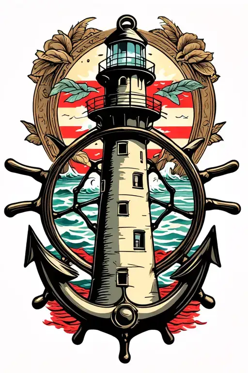 lighthouse anchor ships wheel intertwined tattoo design idea