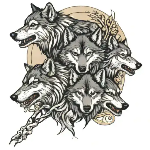 5 wolves family tattoo design idea