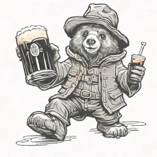 Paddington bear holding a pint of Guinness  tattoo design idea