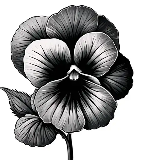 Single Pansy flower Minimalist designVertical for a man's bicep with a stemp that fades out, less detail tattoo design idea