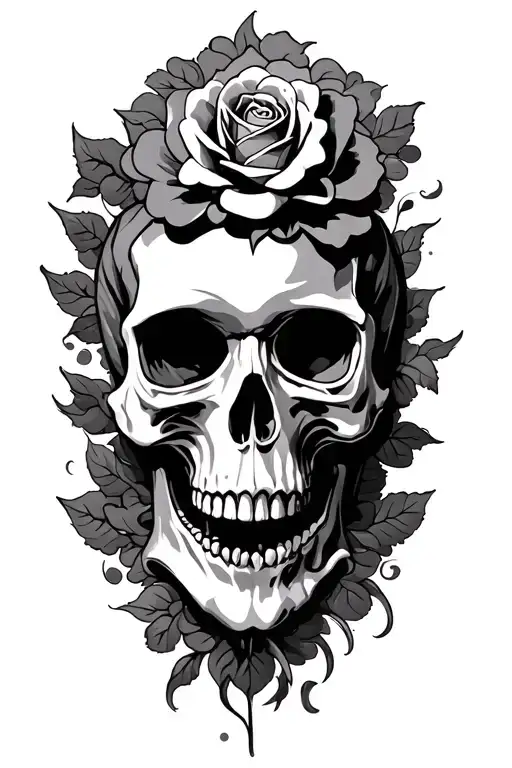 skull, roses, Viking tribal, clouds forming the shape tattoo design idea