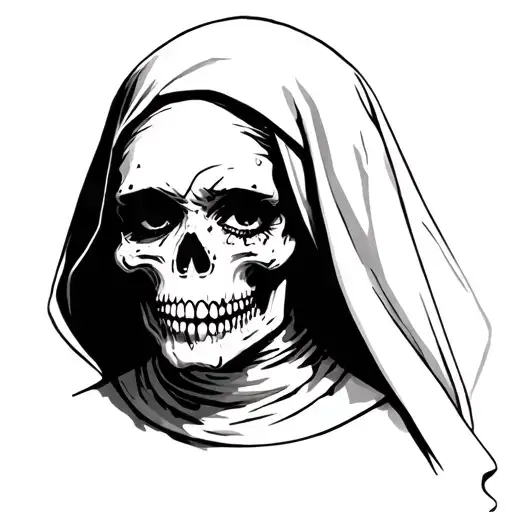 crying nun with half her face as a skull tattoo design idea