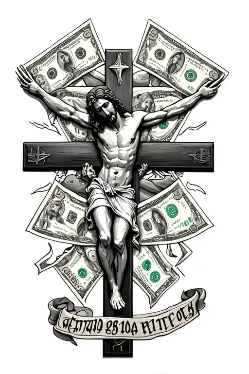 Jesus on cross illuminati money tattoo design idea