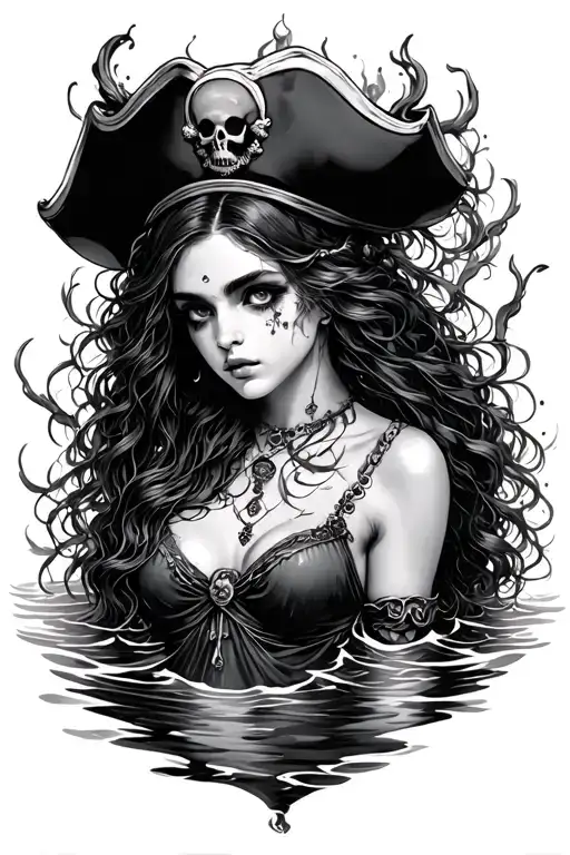 gothic siren beautiful drowning pirate tattoo design idea