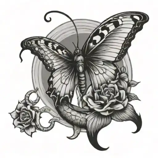 serpent papillon on off tattoo design idea