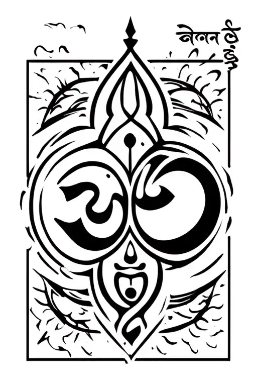 Tattoo with Trishul, Dhamaru, Om and Merge Trishul Shaft With "Mahat Rudransh" Add MRITYUNJAY MANTRA tattoo design idea