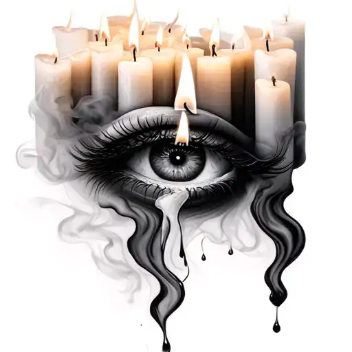 candles with smoke with eye with tear tattoo design idea