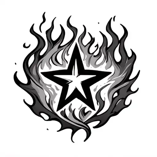 japanese style flames and a star  tattoo design idea