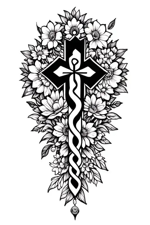 Star of life surrounded by intricate floral patterns tattoo design idea