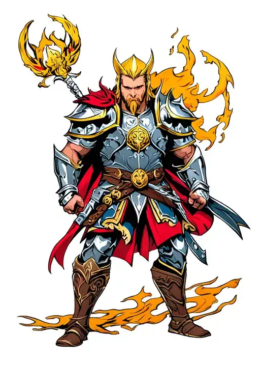 Thor and Japanese style and armor wielding tattoo design idea