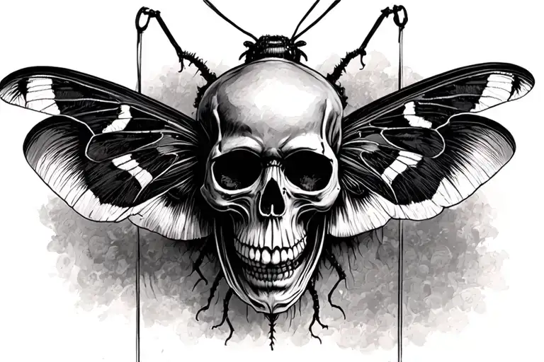 depression marionette skull death head moth tattoo design idea