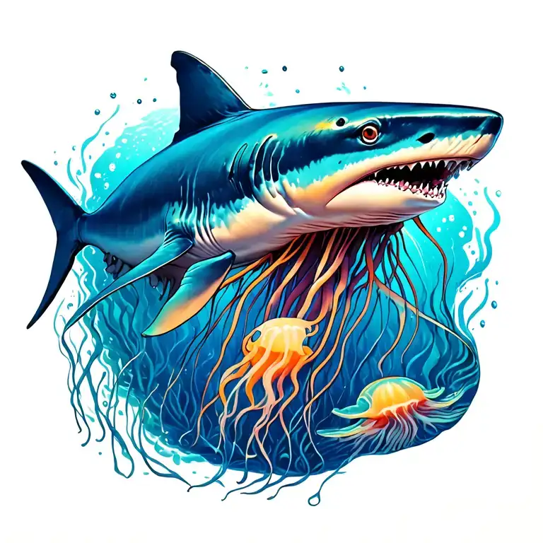 sharks and jellyfish or stingrays anything to do with the ocean. tattoo design idea
