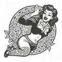 black pin up girl lifting up her shirt standing tattoo design idea
